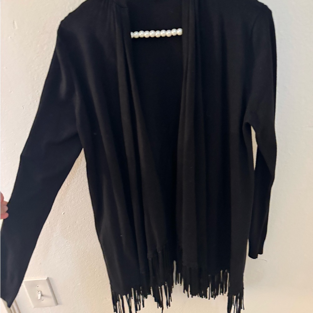 Neiman Marcus Black Cardigan with fringe size S